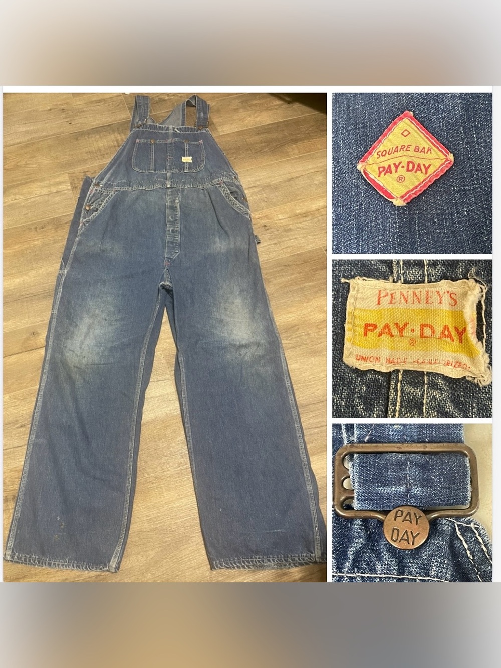 JCPenny Overalls Vintage 50s Pay Day Squarebak Sanforized Denim Union Made 42x30